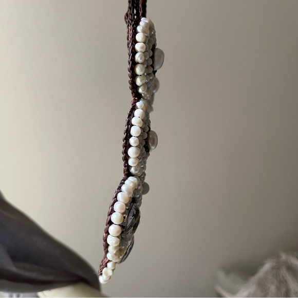 Mosaic Semi-Precious Stones Large White Bib Handmade 16" - 18" Necklace - Picture 6 of 15